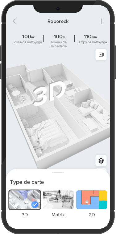 Navigation du Roborock S7 MaxV avec une carte 3D ou une carte matricielle pour nettoyer
